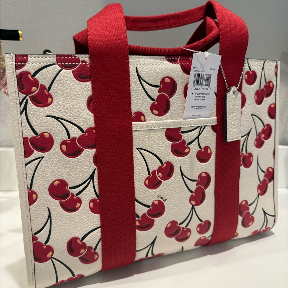 NWT Coach Cherry Print leather Tote - Red and White - Picture 2 of 8